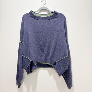 ANNIE + OTIS Women’s Navy/Green Accent Cashmere Blend Comfy Cozy Sweater